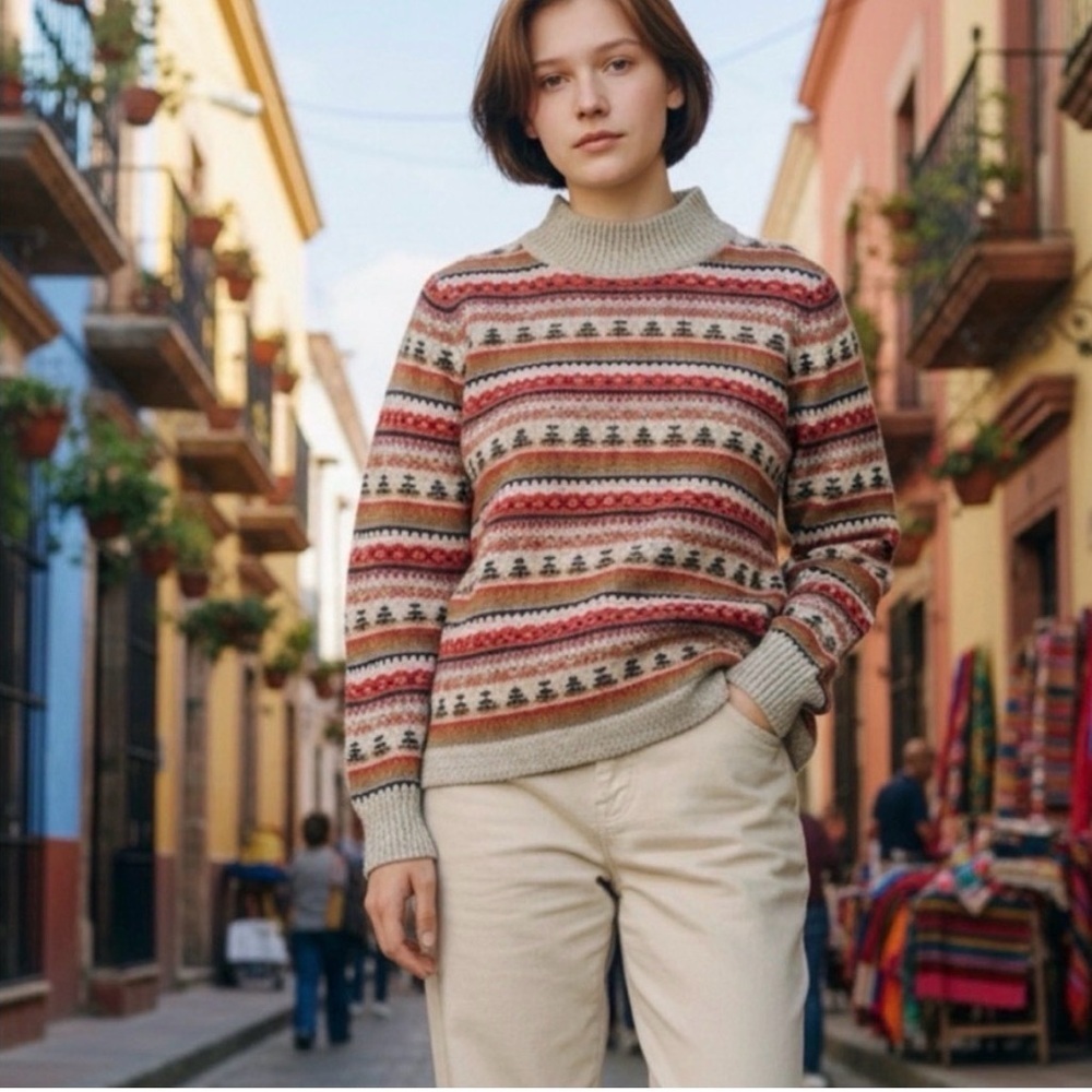 J. Crew Multicolor Striped Women's Fair Isle Turtleneck Sweater XXL Nylon Wool